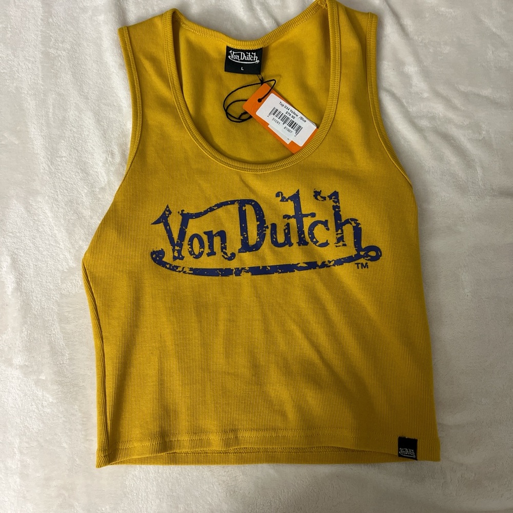 Von Dutch Mustard Yellow Tank with Blue Logo